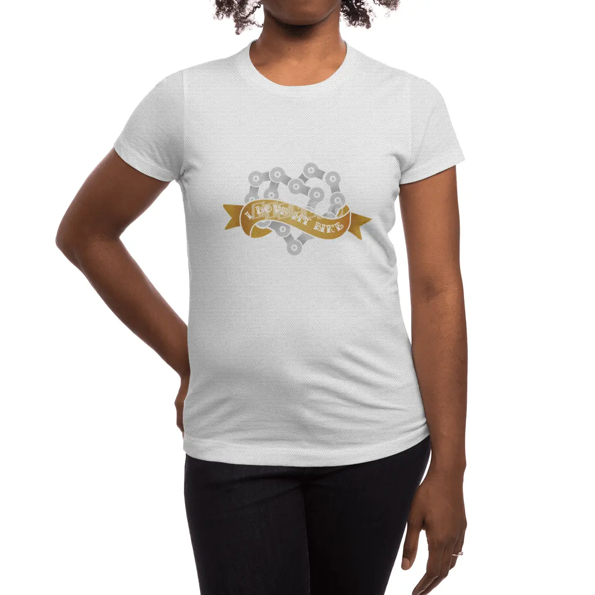 i love my bike vintage heart shape chain and ribbon vintage style Spor T-Shirt