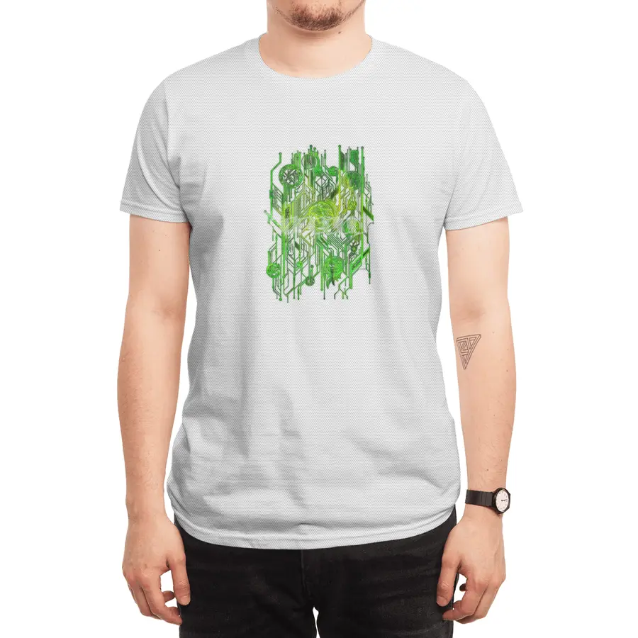 Zen Doodle Digital Circuit Neon Green Spor T-Shirt