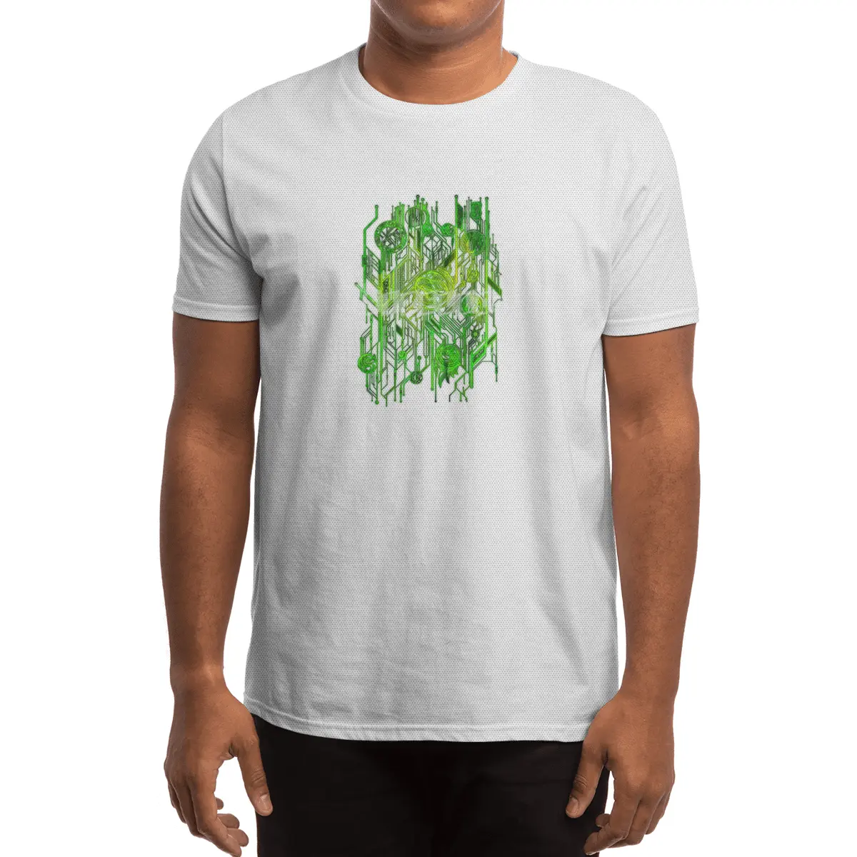 Zen Doodle Digital Circuit Neon Green Spor T-Shirt