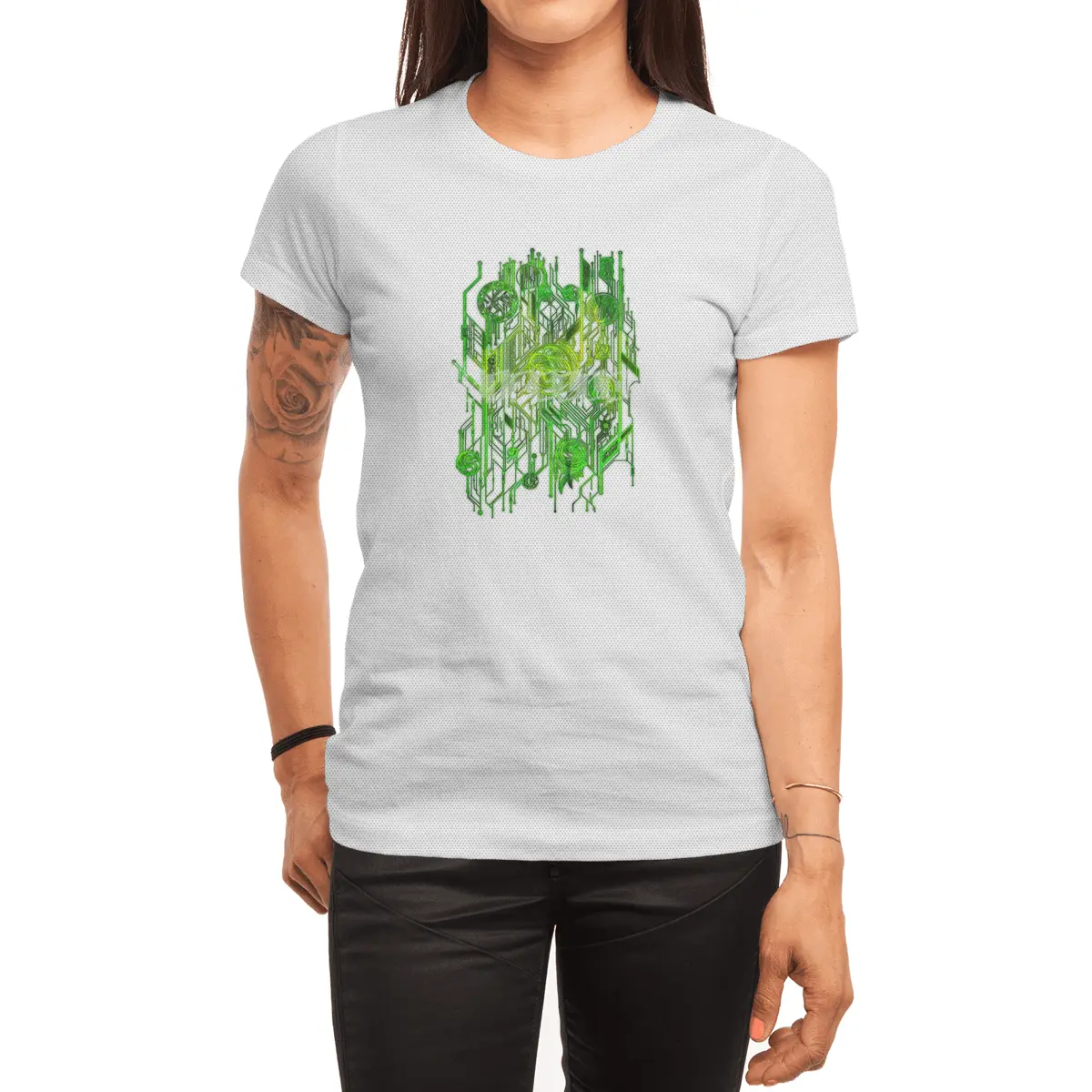 Zen Doodle Digital Circuit Neon Green Spor T-Shirt