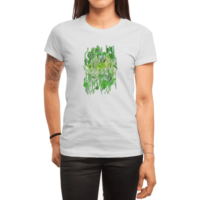 Zen Doodle Digital Circuit Neon Green Spor T-Shirt