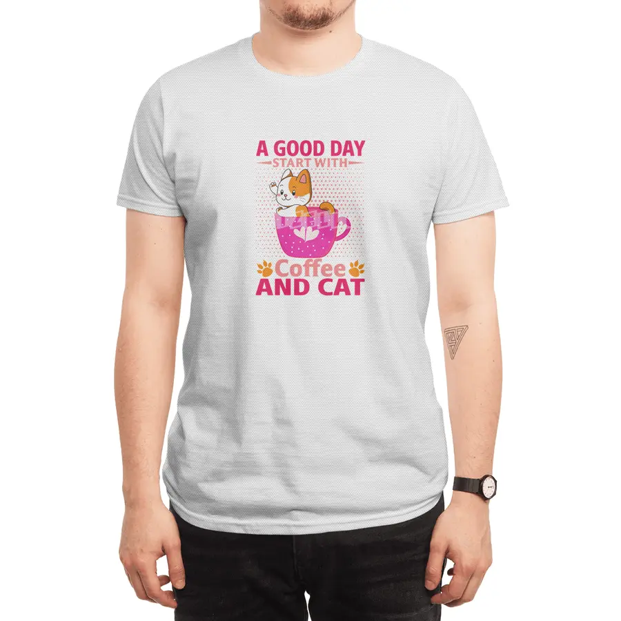 A Good Day Start With Coffee And Cute Cat Best Idea For Cat Lover Spor T-Shirt