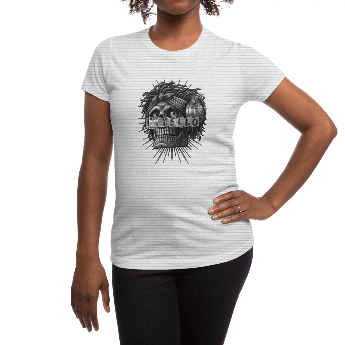 old school skull African hiphop music with Headphone Spor T-Shirt