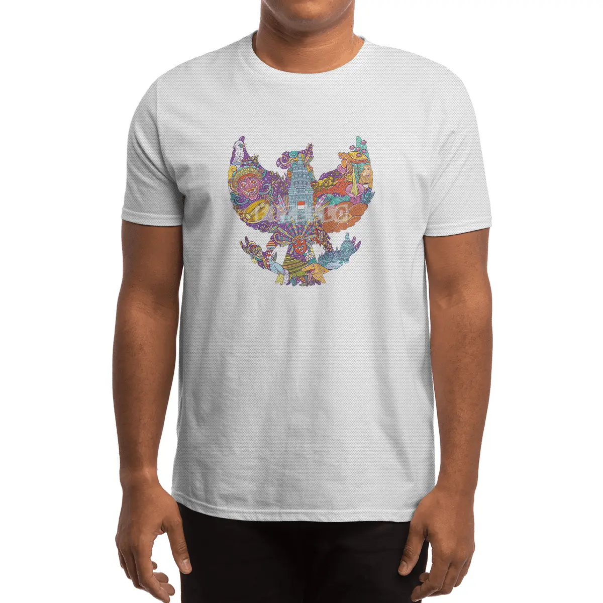 colorful illustration doodle of indonesia with garuda pancasila shape Spor T-Shirt