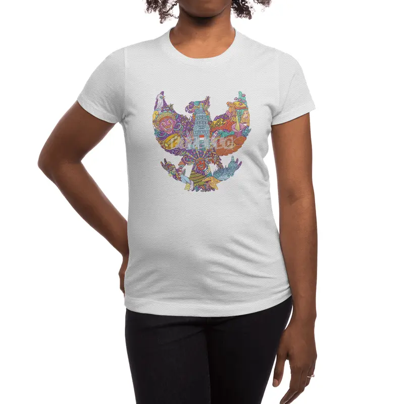 colorful illustration doodle of indonesia with garuda pancasila shape Spor T-Shirt