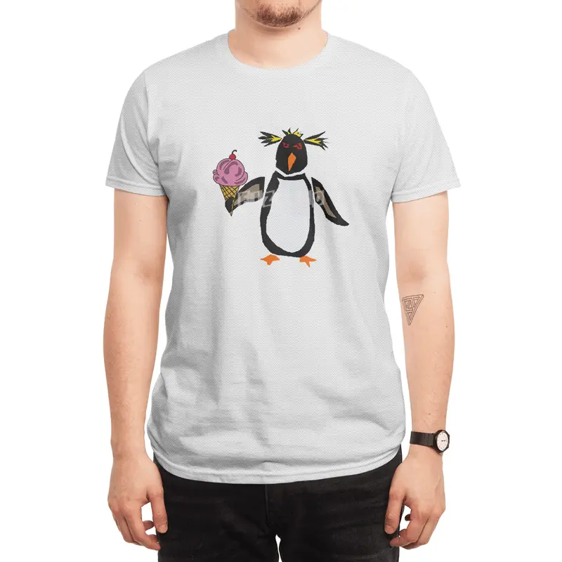 Funny Rockhopper Penguin eating Ice Cream Cone Spor T-Shirt