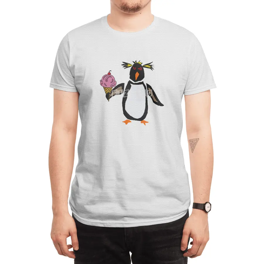 Funny Rockhopper Penguin eating Ice Cream Cone Spor T-Shirt