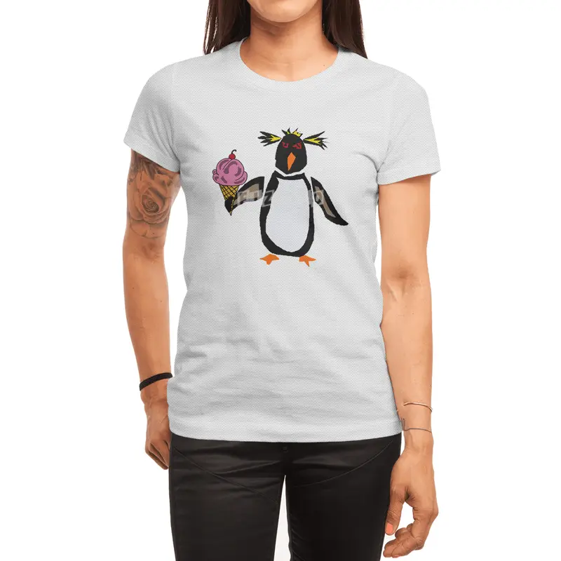 Funny Rockhopper Penguin eating Ice Cream Cone Spor T-Shirt
