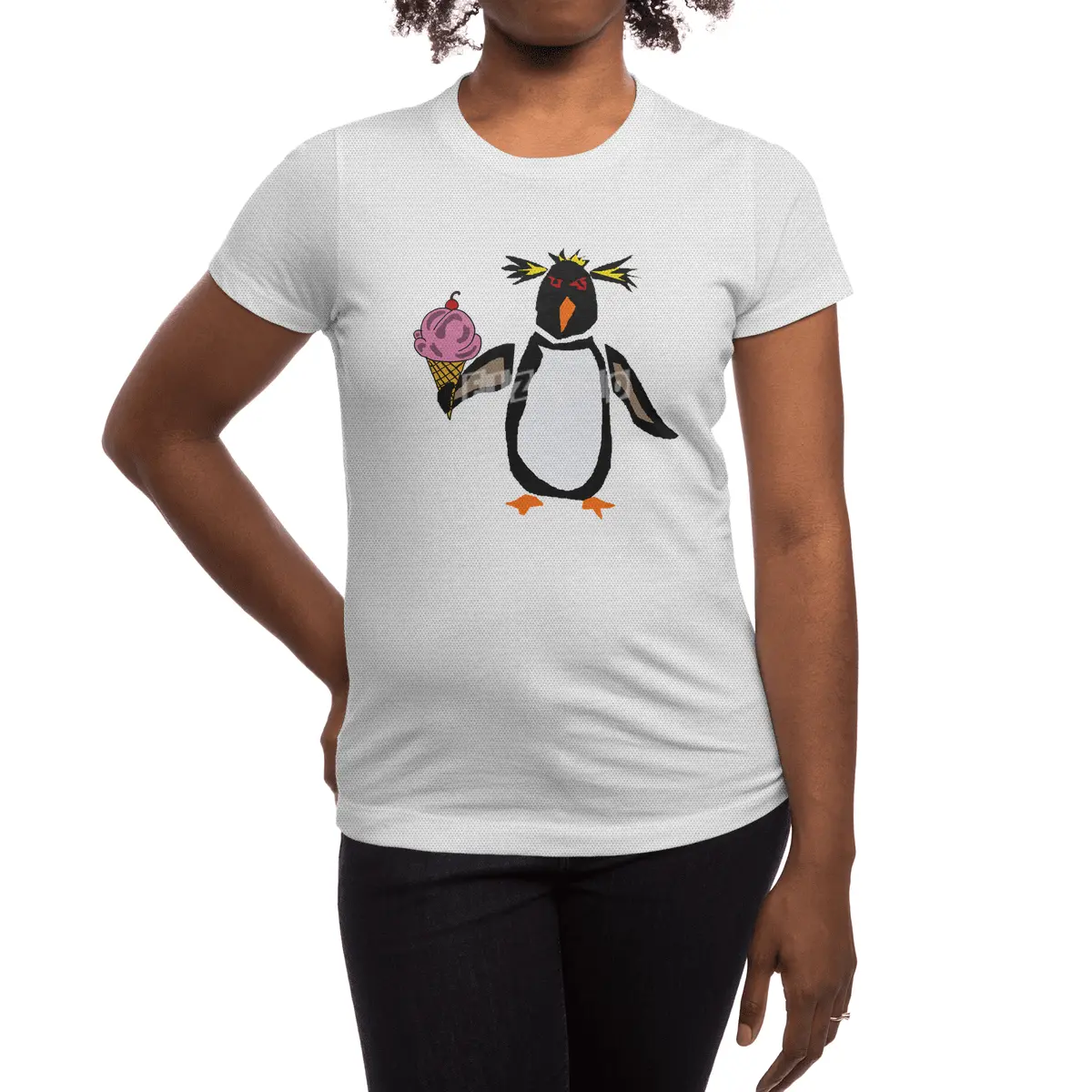 Funny Rockhopper Penguin eating Ice Cream Cone Spor T-Shirt
