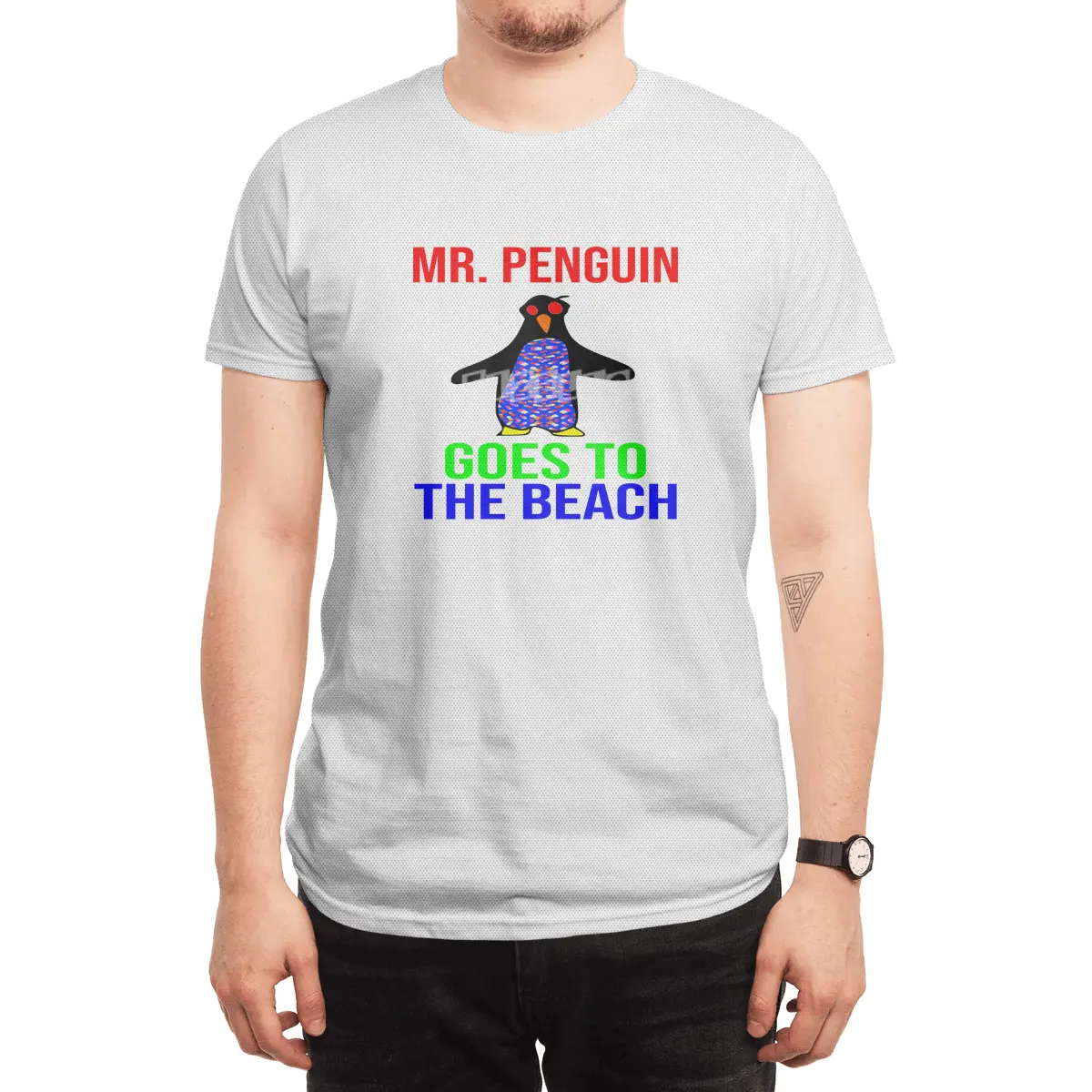 Mr, Penguin Goes To The Beach Spor T-Shirt