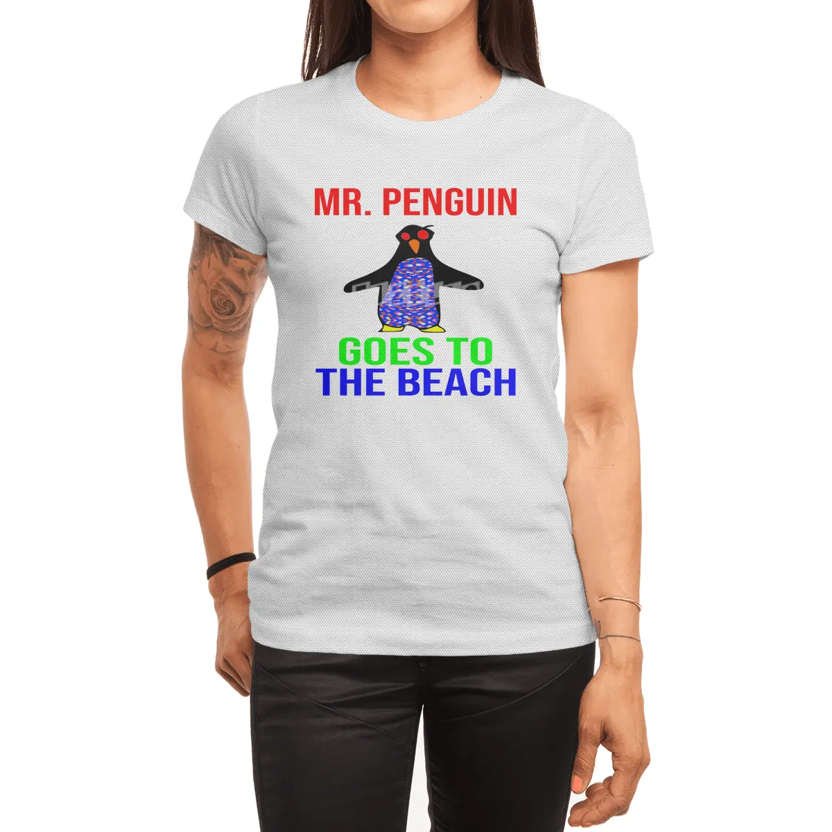 Mr, Penguin Goes To The Beach Spor T-Shirt