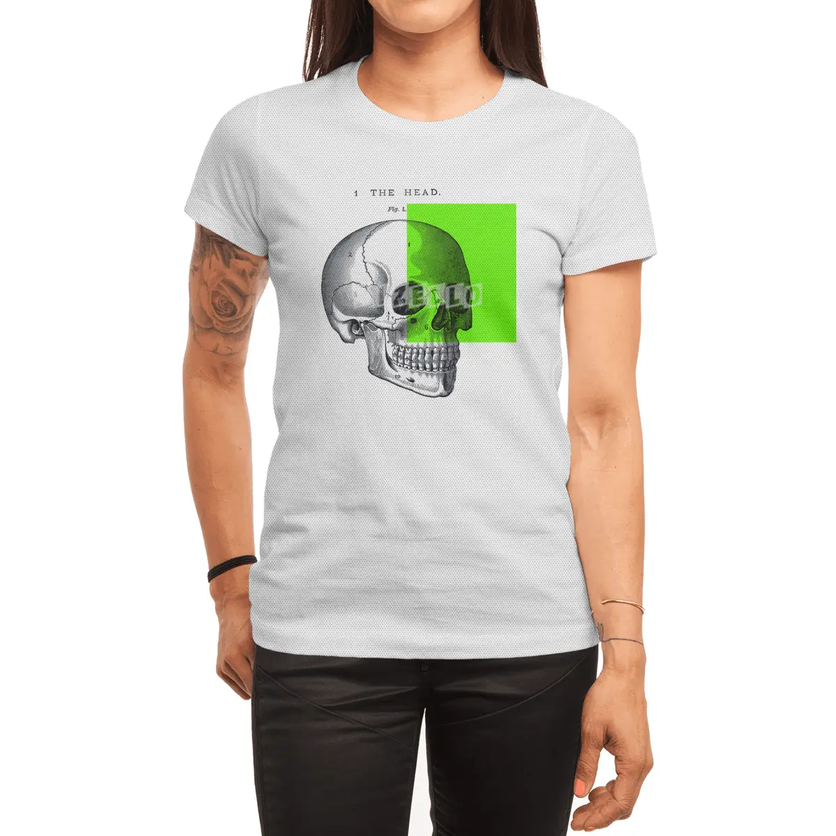 vintage black and white illustration skull collage Spor T-Shirt