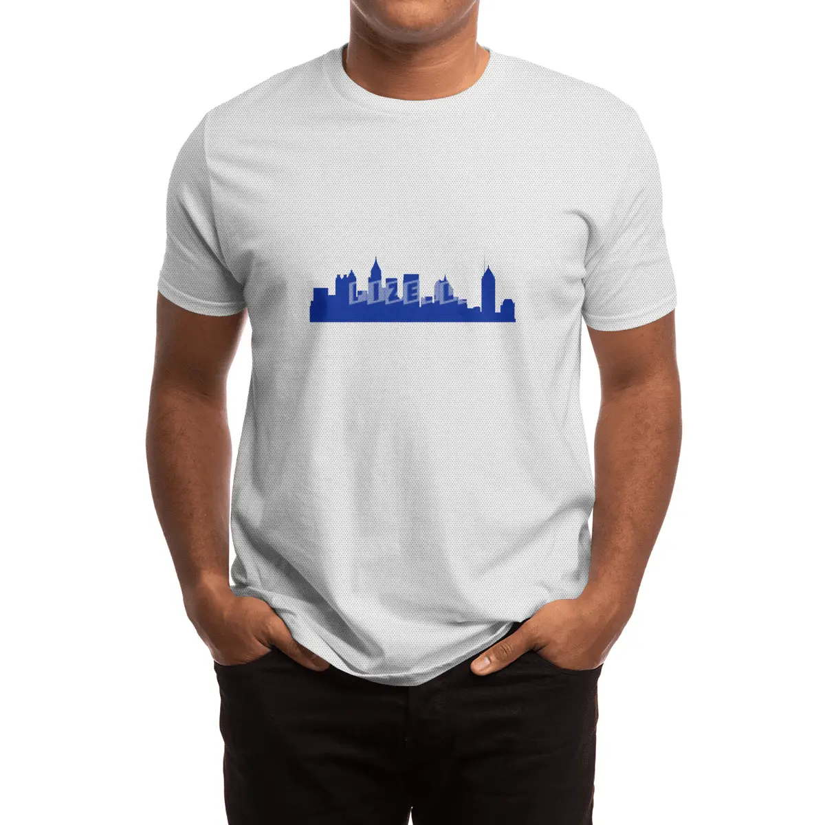 Atlanta City Skyline Silhouette and Distressed American Flag Spor T-Shirt