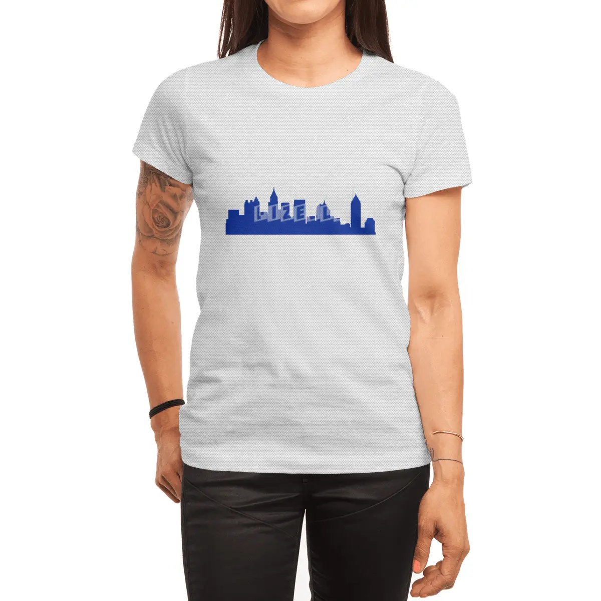 Atlanta City Skyline Silhouette and Distressed American Flag Spor T-Shirt