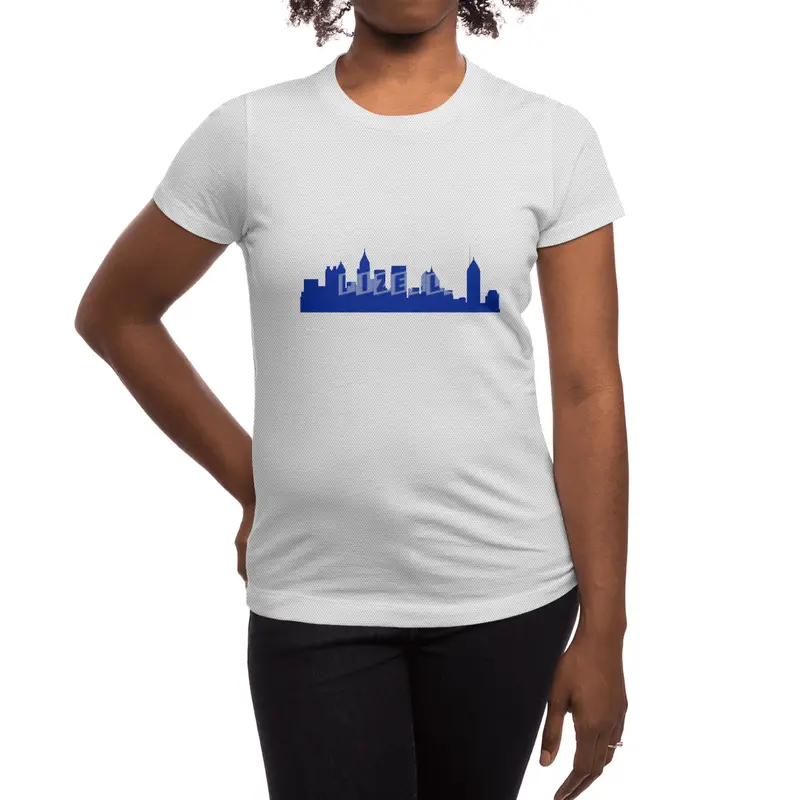 Atlanta City Skyline Silhouette and Distressed American Flag Spor T-Shirt