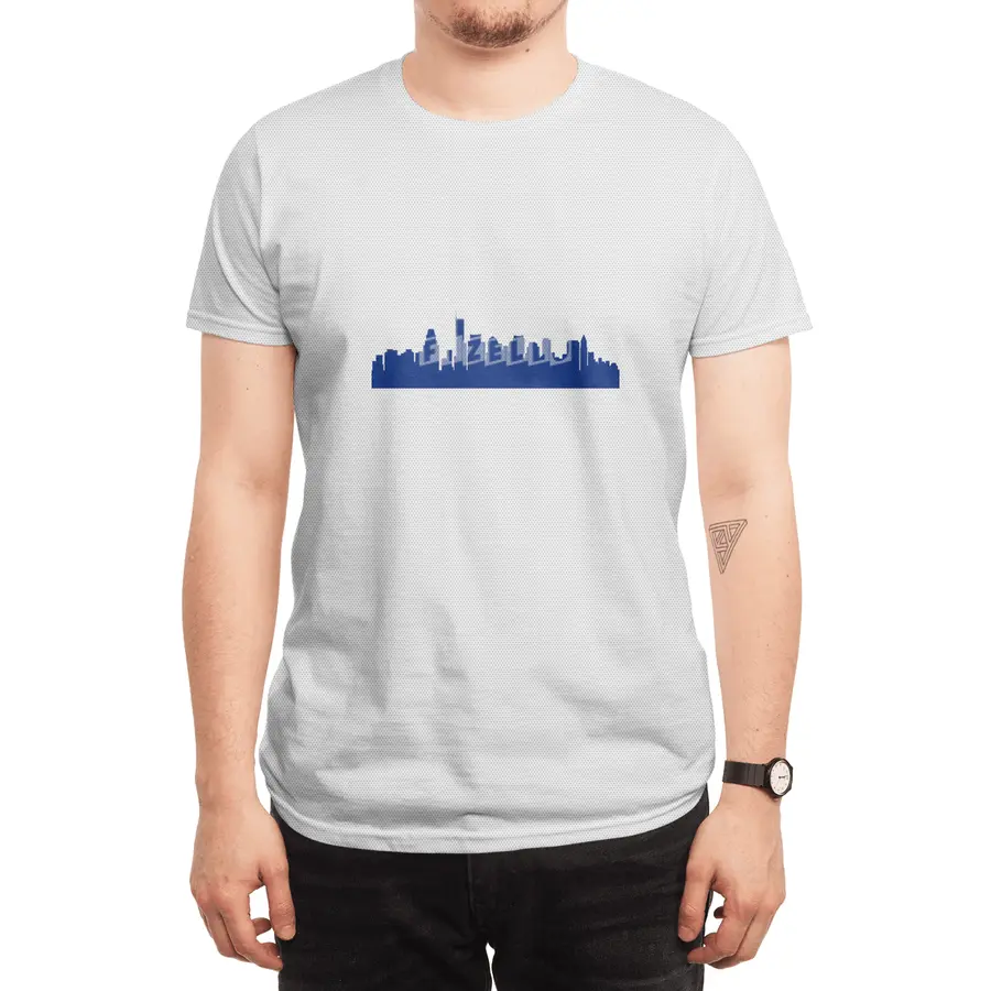 Boston Skyline Silhouette on Distressed American Flag Spor T-Shirt