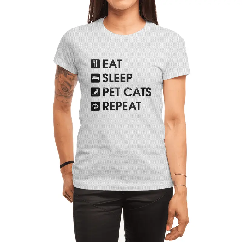 Pink Stars: Eat Sleep Pet Cats Repeat Spor T-Shirt