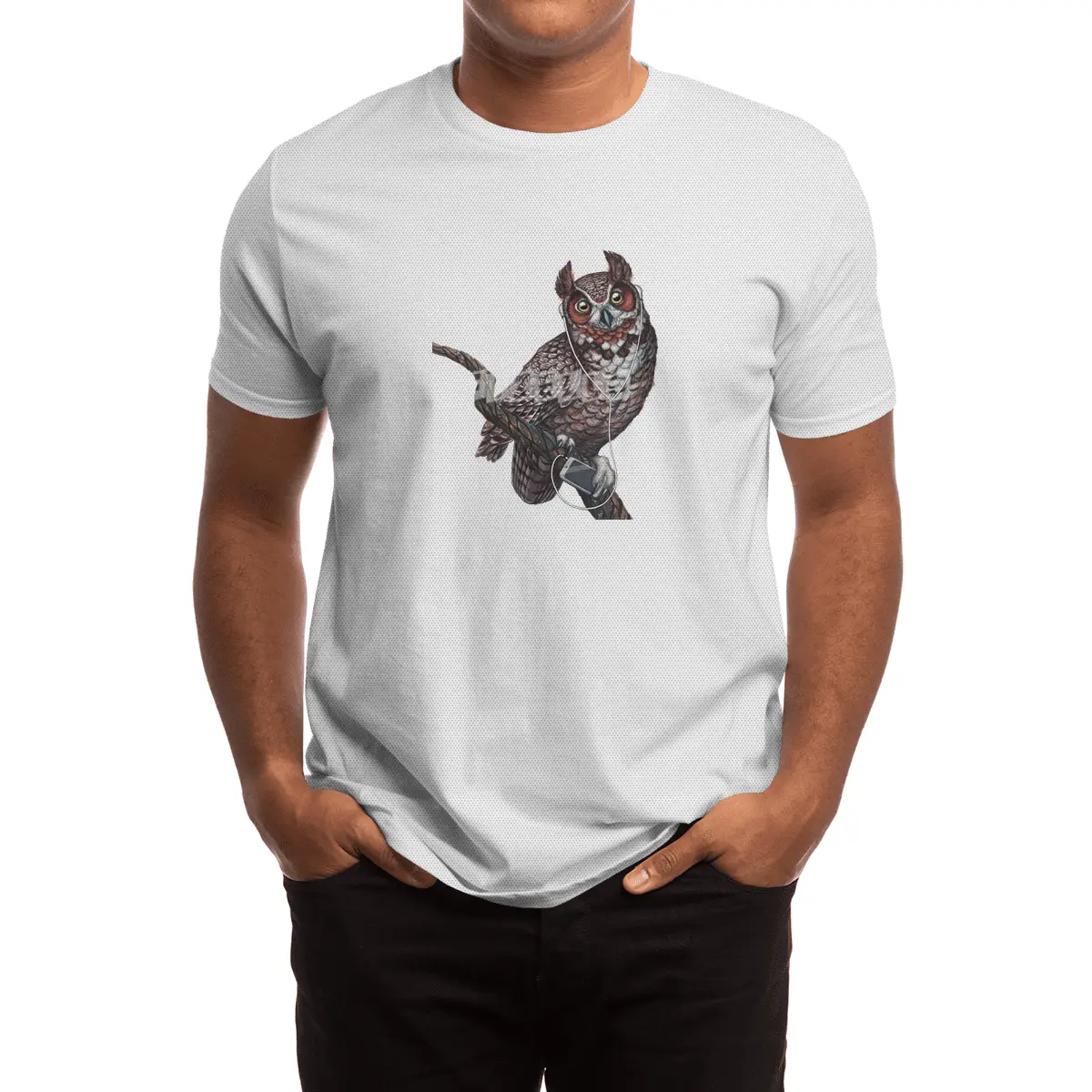 Great Horned Owl with Headphones  Spor T-Shirt