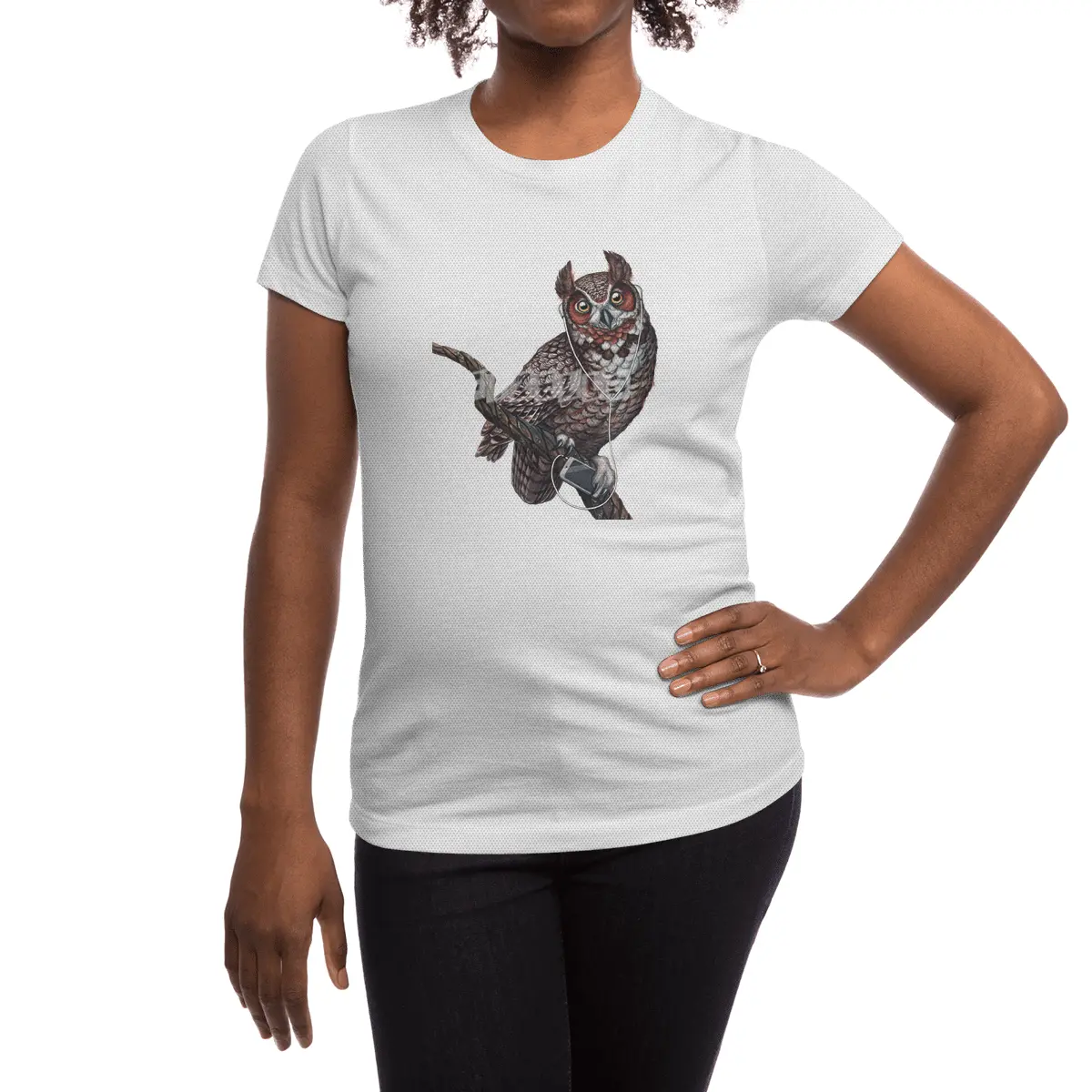 Great Horned Owl with Headphones  Spor T-Shirt
