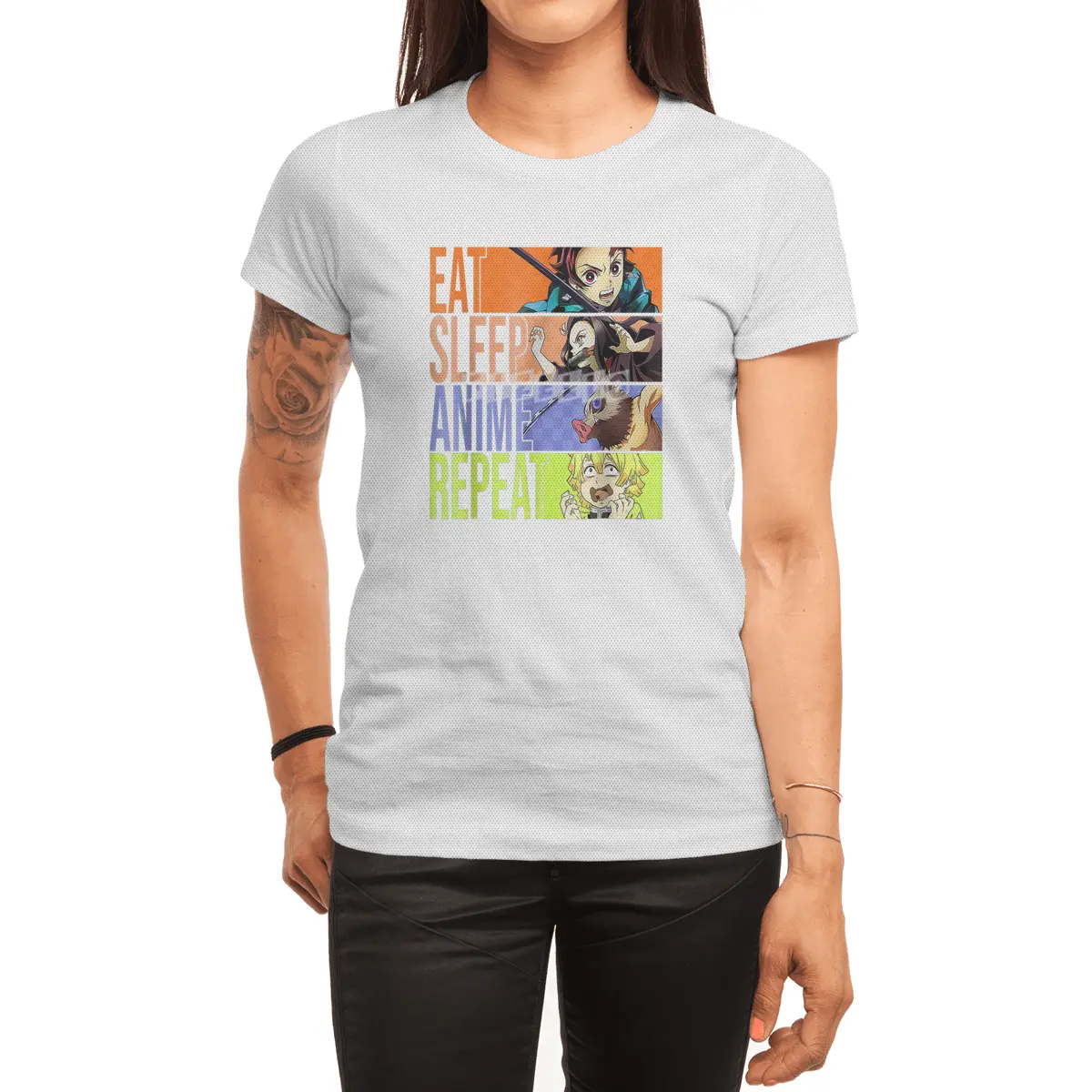 Graphic Slayer Demon Anime Eat Sleep Anime Repeat T-Shirt Spor T-Shirt