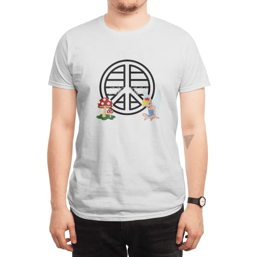 Fairy & Mushroom Peace Symbol Spor T-Shirt