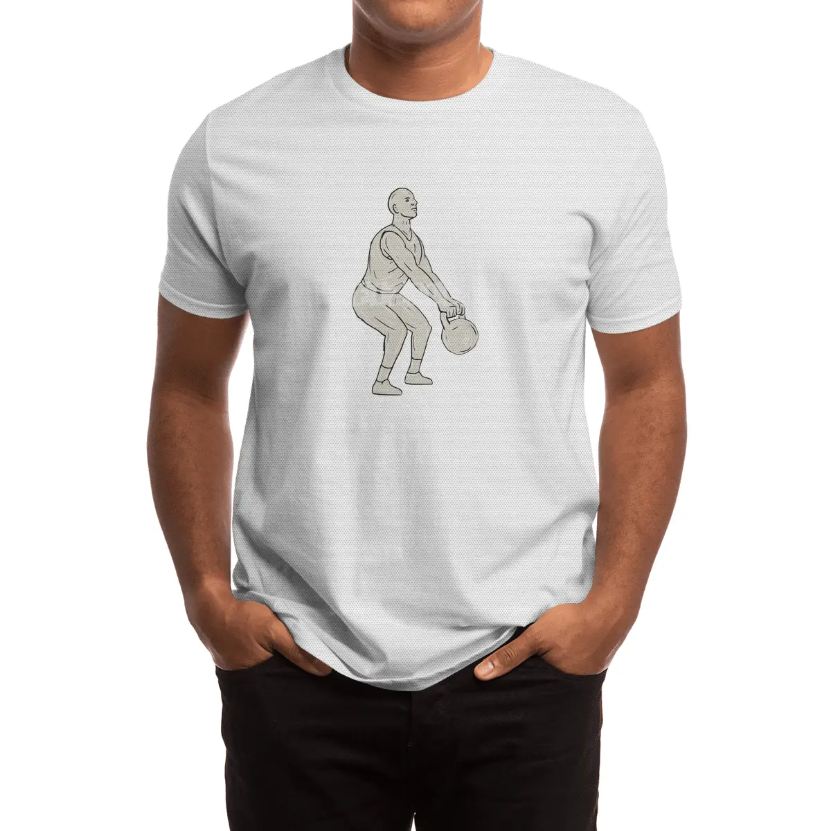 Athlete Fitness Squatting Kettlebell Drawing Spor T-Shirt