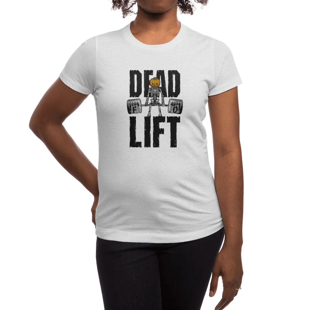 Halloween Gym Deadlift Skeleton Pumpkin Goth Fitness Workout Spor T-Shirt