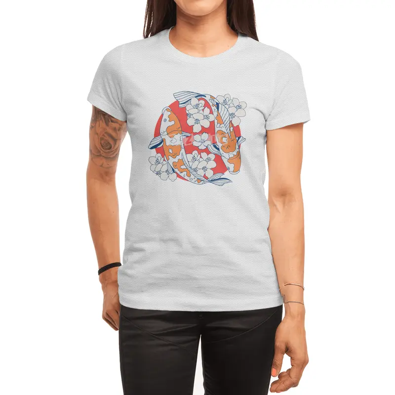 Colorful koi fish and flower Spor T-Shirt
