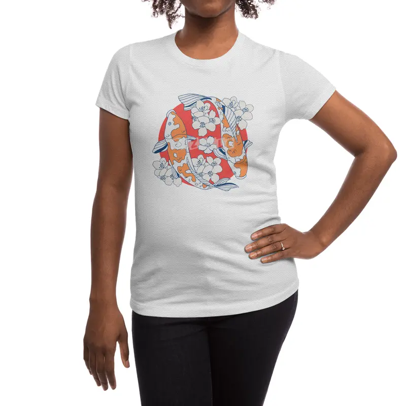 Colorful koi fish and flower Spor T-Shirt