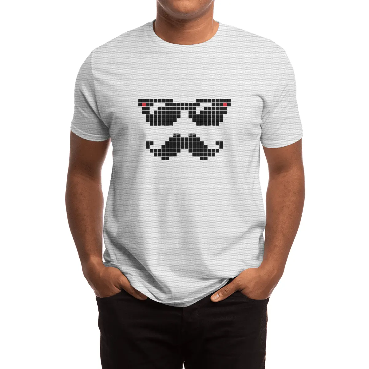 Pixelated hipster geek with sunglasses and mustache Spor T-Shirt