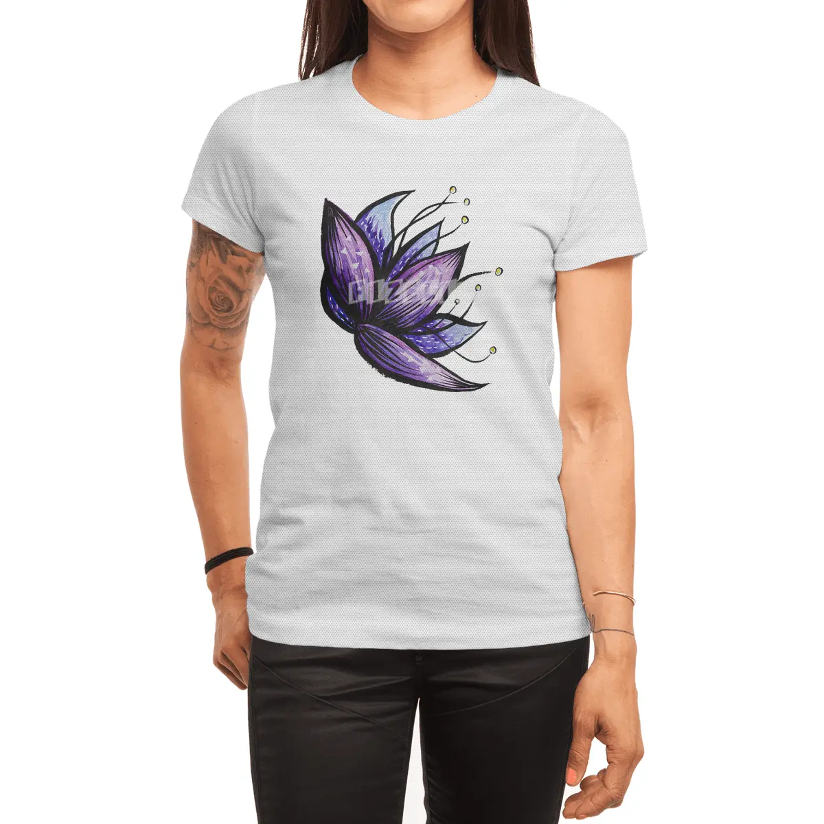 Abstract Flower Ink Watercolor Drawing Spor T-Shirt
