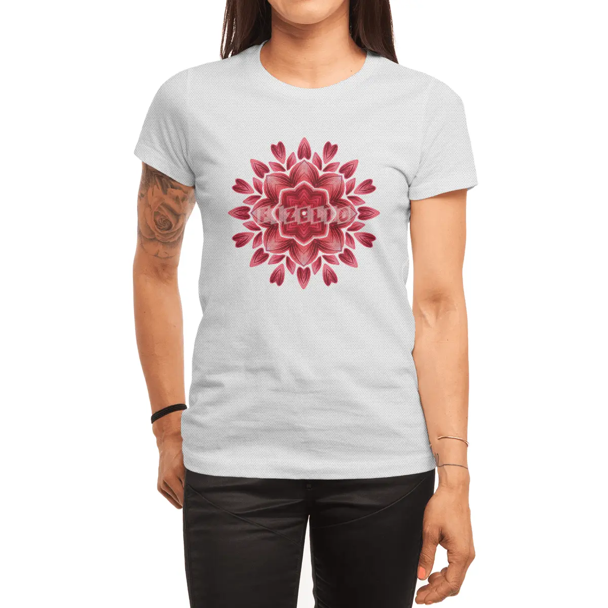 Abstract Watercolor Rose Petal Floral Mandala Spor T-Shirt