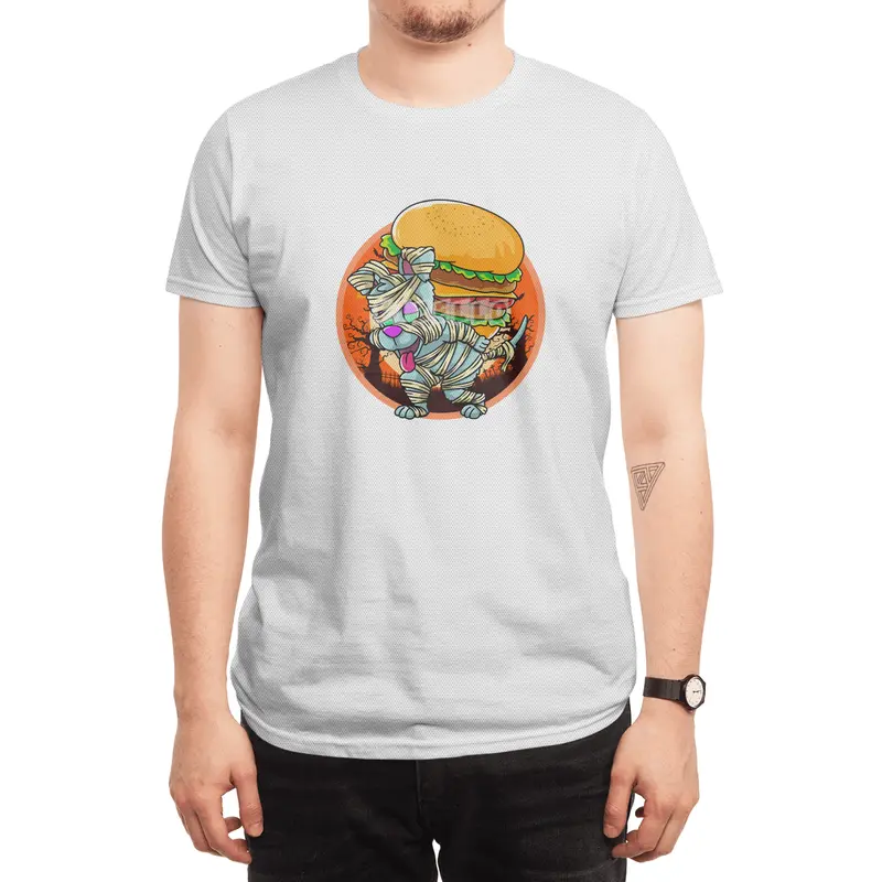 Cute Spooky Halloween Mummy Dog with Burger Spor T-Shirt