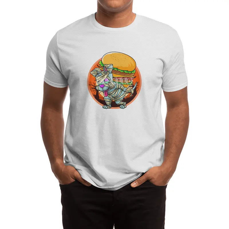 Cute Spooky Halloween Mummy Dog with Burger Spor T-Shirt
