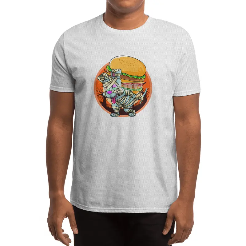 Cute Spooky Halloween Mummy Dog with Burger Spor T-Shirt