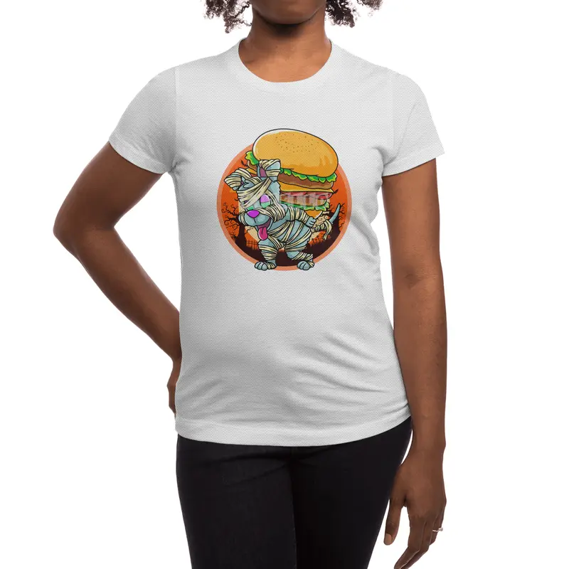 Cute Spooky Halloween Mummy Dog with Burger Spor T-Shirt