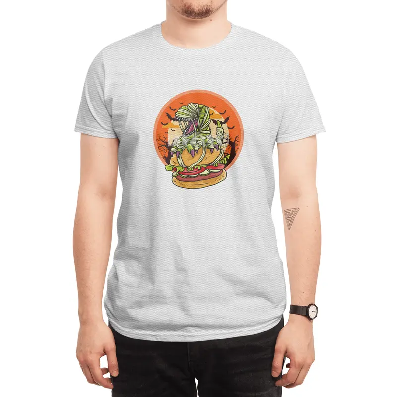 Cute Spooky Halloween Mummy T-Rex with Burger Spor T-Shirt