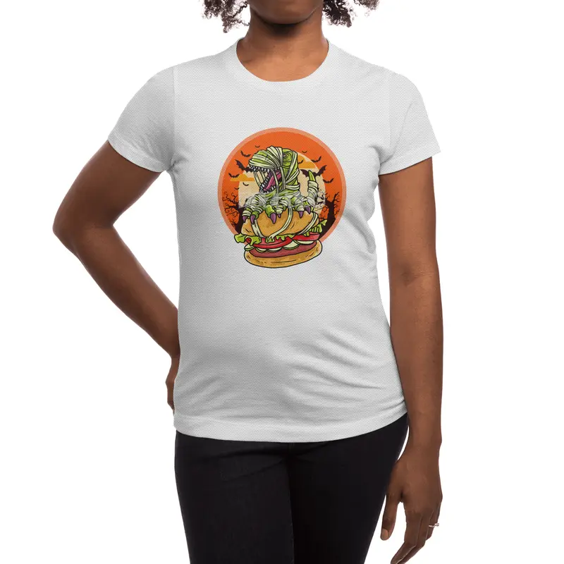 Cute Spooky Halloween Mummy T-Rex with Burger Spor T-Shirt