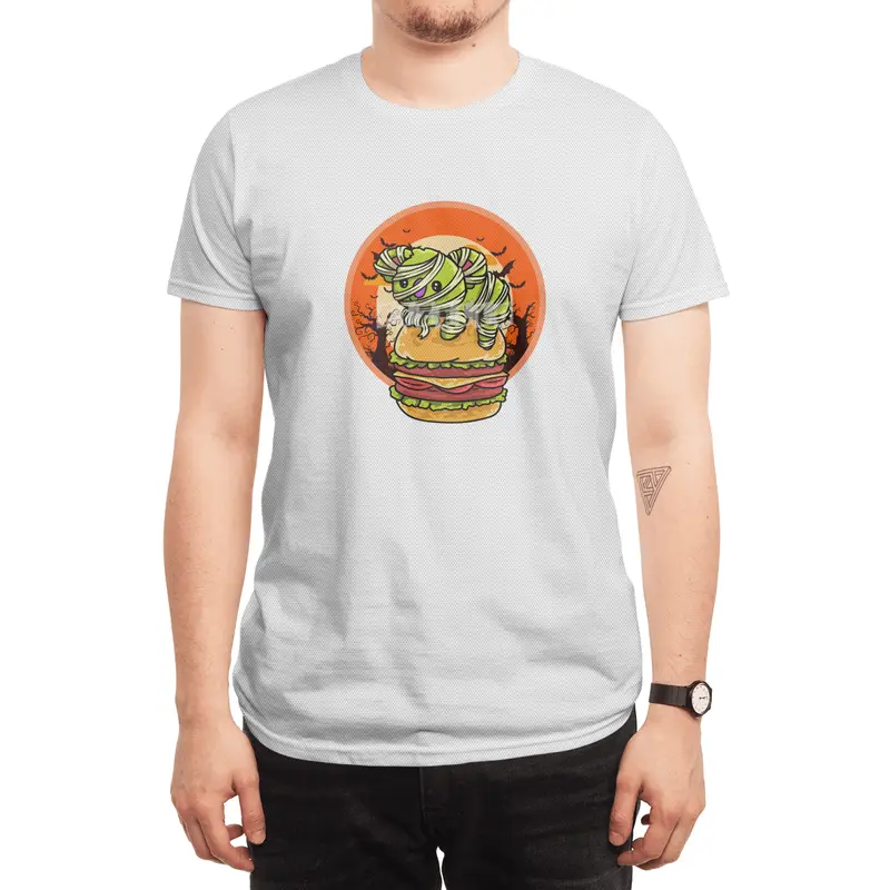 Cute Spooky Halloween Mummy T-Rex with Burger Spor T-Shirt