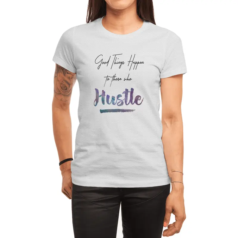 Hustle Watercolor Brush Lettering Inspirational Quote Wall Art Spor T-Shirt