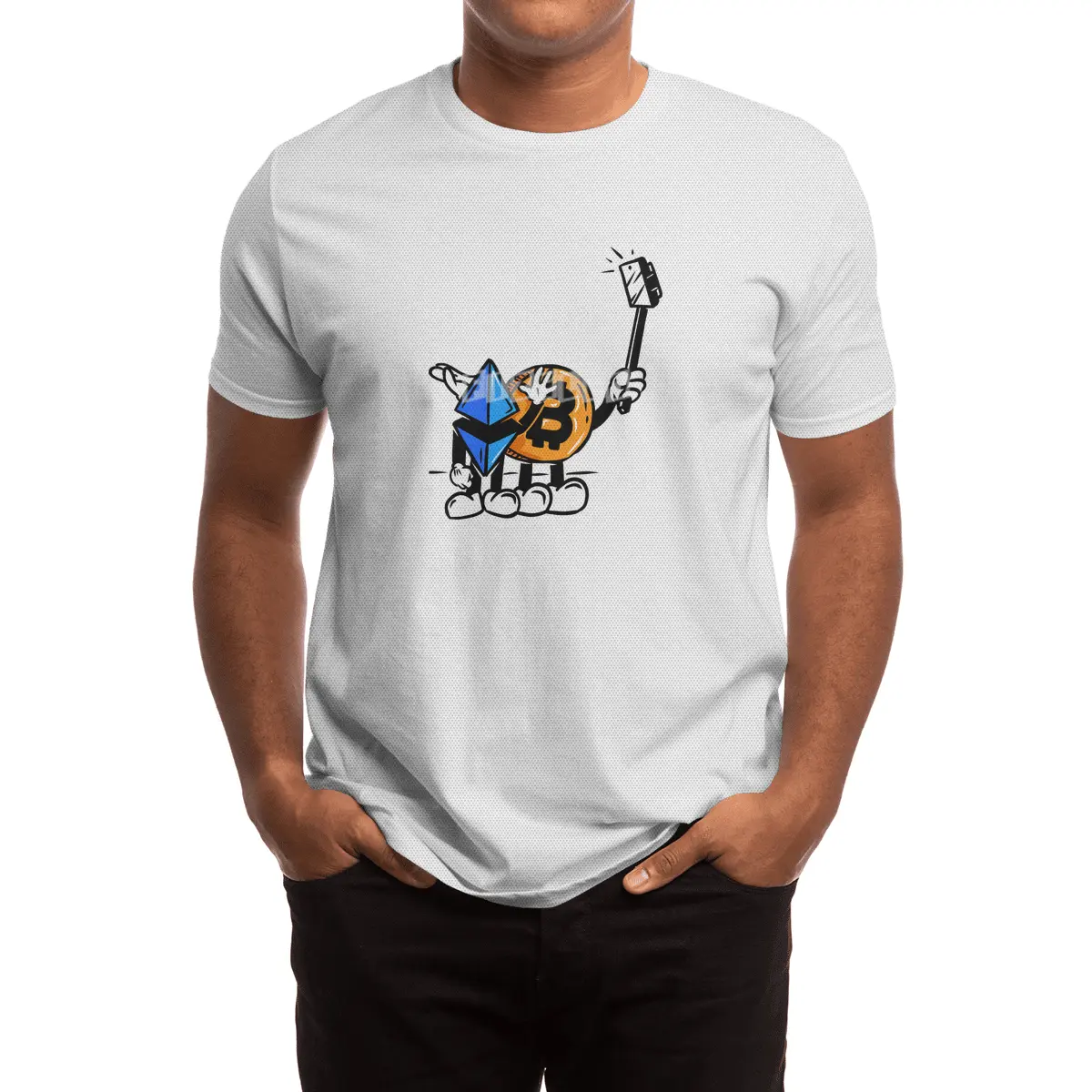 Crypto BFF - Bitcoin and Ethereum Cartoon Selfie Spor T-Shirt