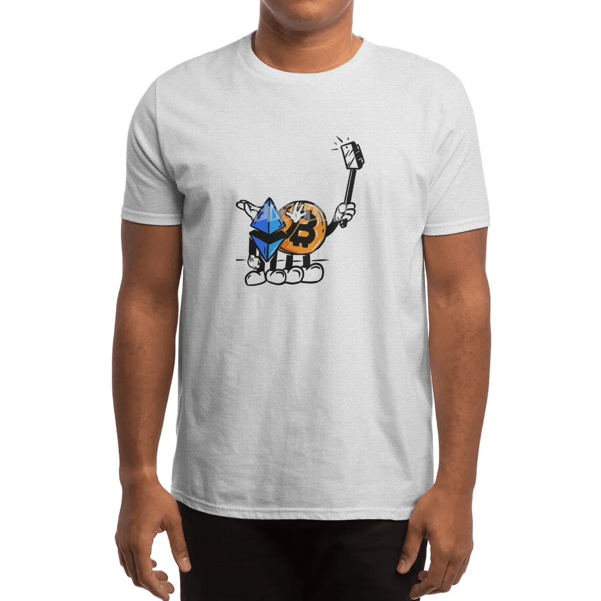 Crypto BFF - Bitcoin and Ethereum Cartoon Selfie Spor T-Shirt