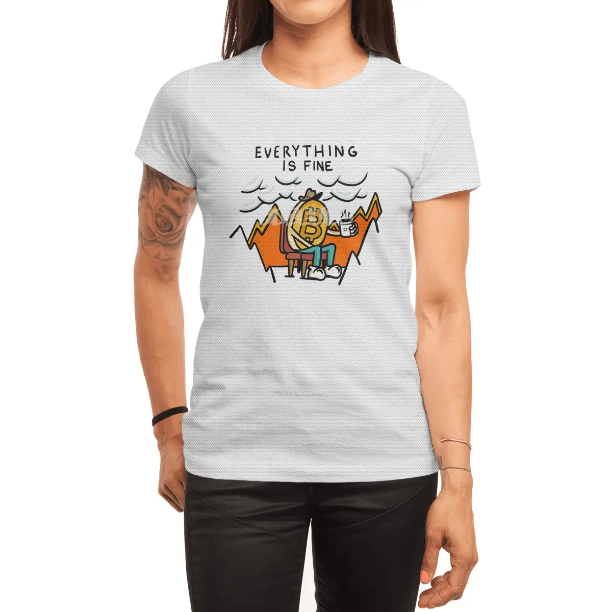 Everything is Fine - Bitcoin Volatility Cartoon in Flames Spor T-Shirt