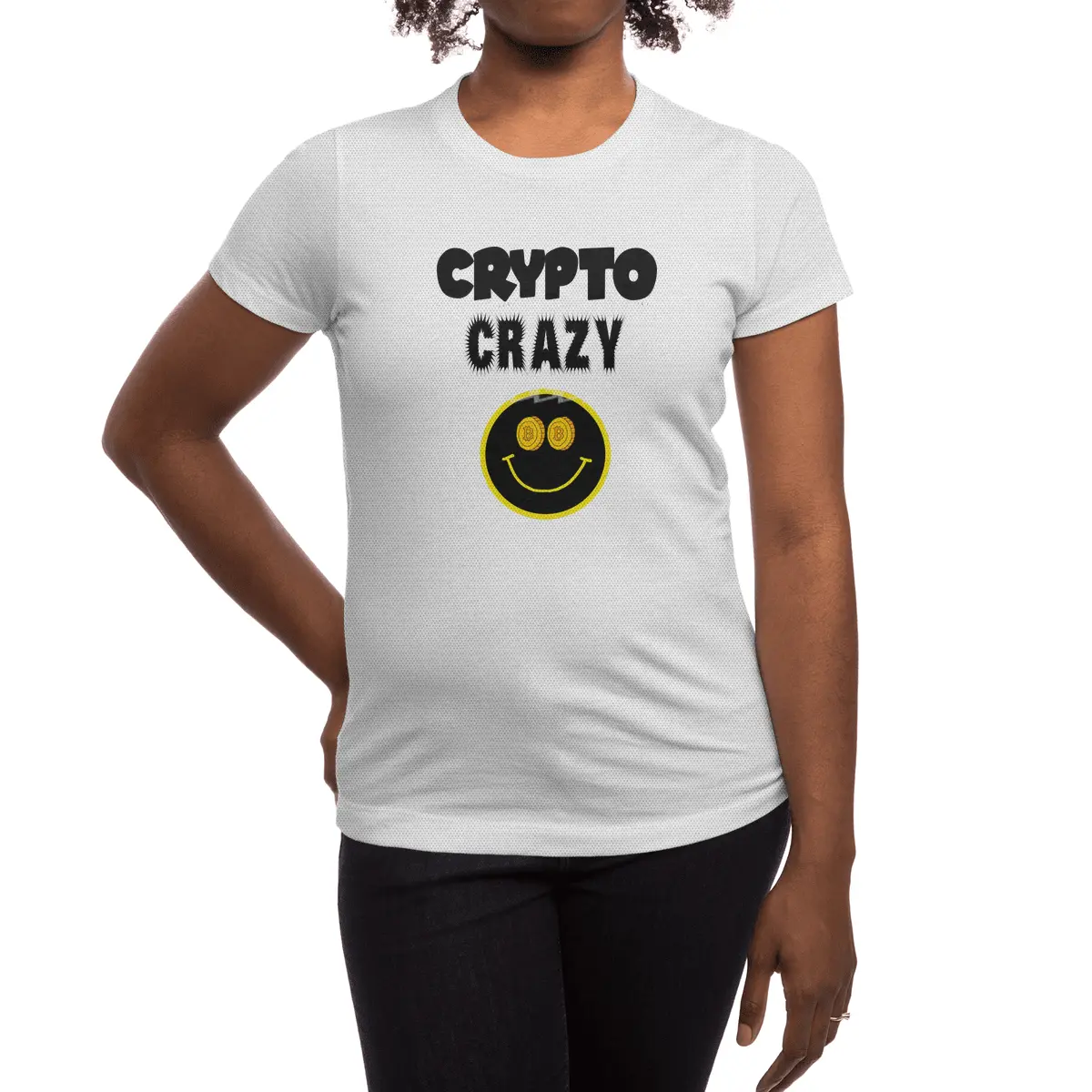 Funny Crypto Crazy Smiley Face Cryptocurrency Spor T-Shirt