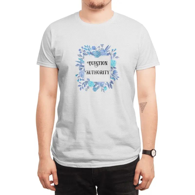 Blue Floral 'Question Authority' Print Spor T-Shirt