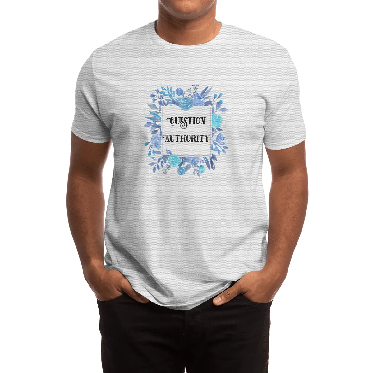 Blue Floral 'Question Authority' Print Spor T-Shirt