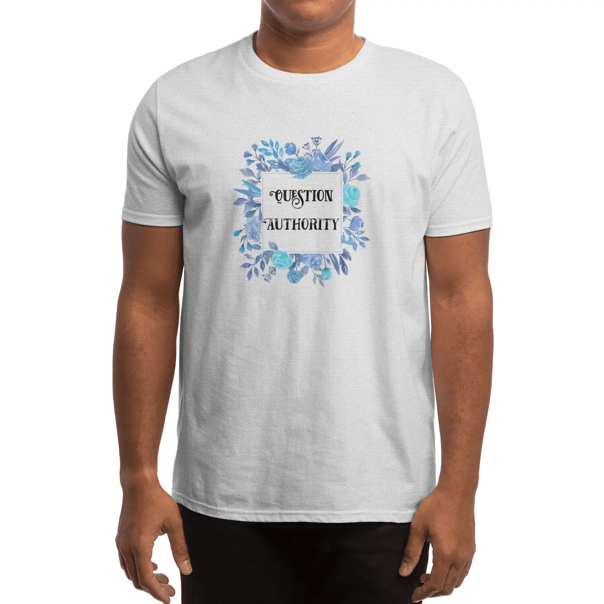 Blue Floral 'Question Authority' Print Spor T-Shirt