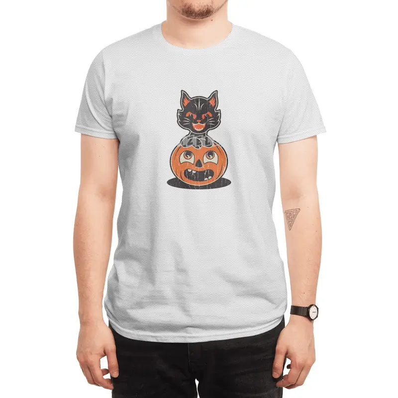 Retro Halloween Cat and Pumpkin Spor T-Shirt