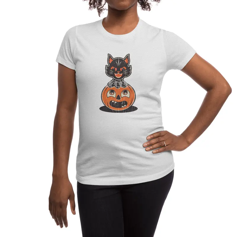 Retro Halloween Cat and Pumpkin Spor T-Shirt