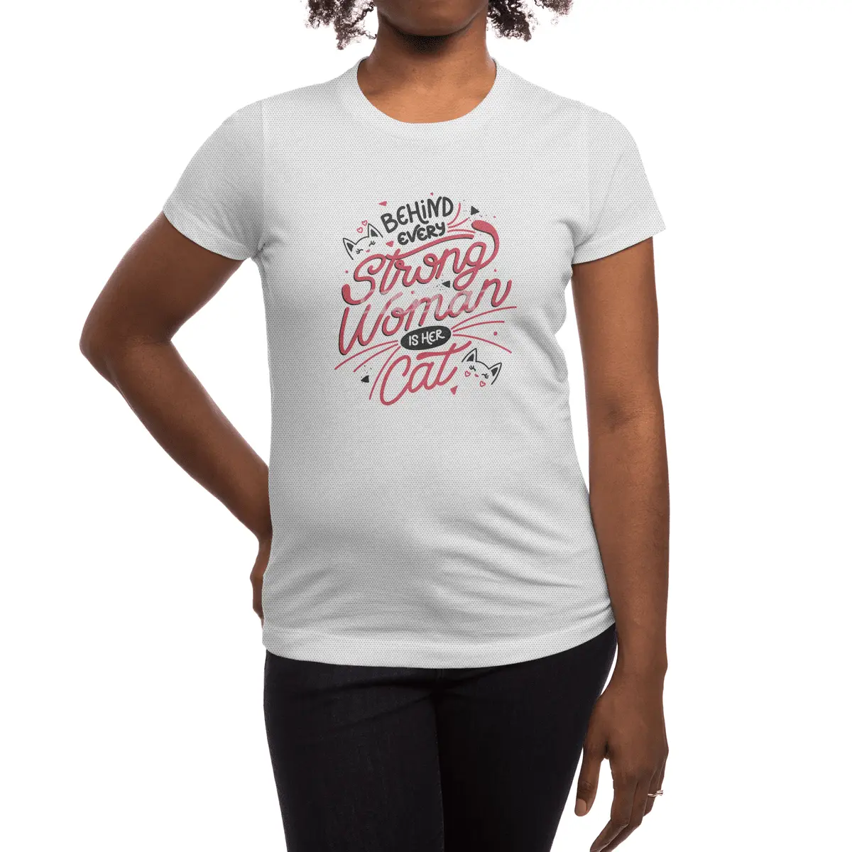 Behind Every Strong Woman Is Her Cat Spor T-Shirt